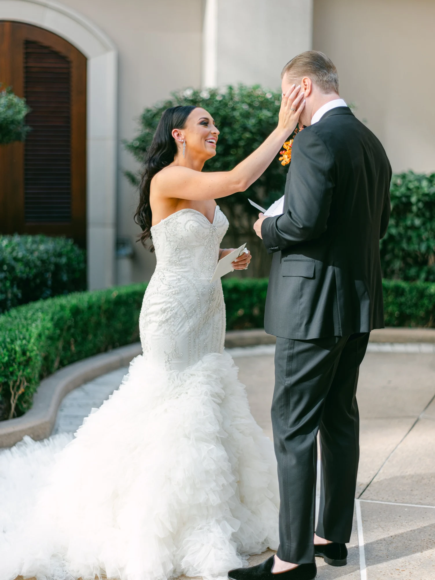A couple sharing a moment on their wedding day